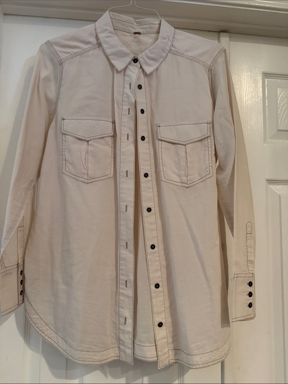 Free People Button Down With Western Flair Cream with Contrast Stitching
